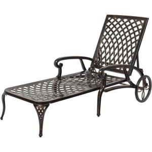 imageVINGLI Cast Aluminum Outdoor Chaise Lounge Chair with Wheels Patio Chaise Lounge with 3Position Adjustable Backrest Outdoor Tanning Chair Patio Lounge Chair Bronze Without CushionBronze
