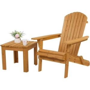 imageVINGLI Folding Wooden Adirondack Chair and Table Set Lounger 350 LBs Support Fire Pit Seating Natural Finished Weather Resistant Indoor Outdoor Furniture