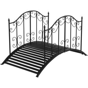 imageVINGLI Garden Bridge Metal Yard Arch Path Bridge with Patterned Guardrails Ourdoor Decorative Black Iron Foot Bridge for Pond and Backyard Landscaping4FT