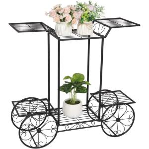 imageVINGLI Garden Cart Stand IndoorOutdoor Metal Plant Stand Parisian Style Flower Pots Holder Ideal for Home Garden Patio