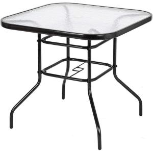 imageVINGLI Glass Patio Table with Umbrella Hole 32quot Square Outdoor Dining Table Steel Tempered Glass Patio Tables Outdoor Tables for Balcony Garden Deck32 Square