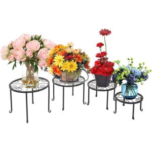 imageVINGLI Metal Plant Stand 4 in 1 Potted Irons Planter Holder Flower Pot Stand Black Baking Paint for Indoor and Outdoor Home Garden Patio Lawn