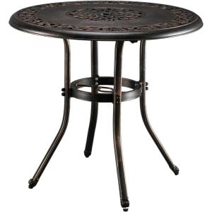 imageVINGLI Outdoor Bar Table Cast Aluminum Bar Height Patio Table with Umbrella Hole Patio Dining Table Tall Bistro Table Outdoor Furniture for Garden Porch Yard and Balcony 32quot Dia x 41 H BronzeBronze