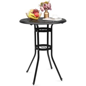 imageVINGLI Outdoor Bar Table Cast Aluminum Bar Height Patio Table with Umbrella Hole Patio Dining Table Tall Bistro Table Outdoor Furniture for Garden Porch Yard and Balcony 32quot Dia x 41 H BronzeBlack