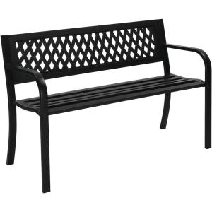 imageVINGLI Outdoor Bench Porch Bench Patio Metal Garden Bench wPVC Back Steel Black Outdoor Bench Park Bench for Yard Lawn Decor Deck Entryway