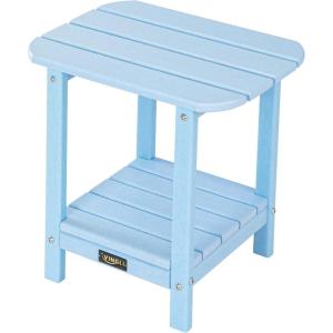 imageVINGLI Outdoor Side Table with 2 Layer Storage Plastic Waterproof and UV Resistant HDPE Adirondack Coffee End Tables All Weather for Patio Backyard Pool Indoor Use BlueBlue