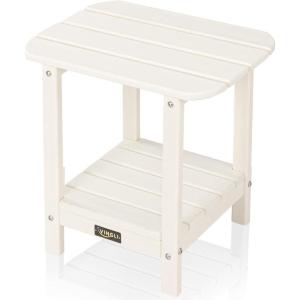 imageVINGLI Outdoor Side Table with 2 Layer Storage Plastic Waterproof and UV Resistant HDPE Adirondack Coffee End Tables All Weather for Patio Backyard Pool Indoor Use BlueWhite