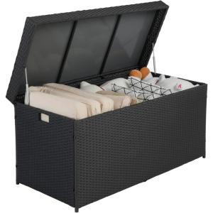 imageVINGLI Outdoor Wicker Storage Box 132 Gallon Patio Rattan Deck Box Wicker Storage Bench for Indoor Outdoor Pool Balcony Yard Garden  Dark BrownBlack