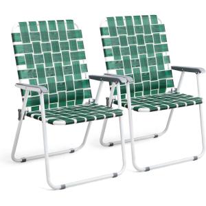 imageVINGLI Patio Lawn Webbed Folding Chairs Set of 2 Outdoor Beach Portable Lawn Chair Camping Chair Beach Chair for Yard Garden Dining Blue ClassicDark Green