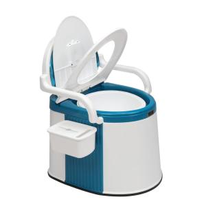 imageVINGLI Portable Toilet  Back ampamp Handrail Design Commode with 5 Gallon Bucket Inner Camping RV Toilet for Adult Kids Home Boat Van Travel Plastic Blue ampamp white