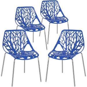 imageVINGLI Set of 6 Modern Dining Chairs Set Black Stackable Side Chairs Modern Birch Sapling Accent ChairsEasy AssemblyBlue