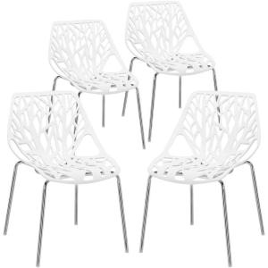 imageVINGLI Set of 6 Modern Dining Chairs Set Black Stackable Side Chairs Modern Birch Sapling Accent ChairsEasy AssemblyWhite