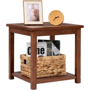 imageVINGLI Solid Wooden Side Table Outdoor Natural Finished Thick Wood Outdoor Patio Sofa End Table Stable Conversation End Table for Living Room Bedroom Patio Balcony Backyard and Poolside