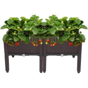 imageVINGLI Square Raised Garden Bed SelfWatering Plastic Planter for Indoor Outdoor Vegetables Fruits Potato Flowers All Weather 2 Pcs2 Pcs