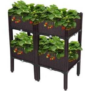 imageVINGLI Square Raised Garden Bed SelfWatering Plastic Planter for Indoor Outdoor Vegetables Fruits Potato Flowers All Weather 2 Pcs4 Pcs