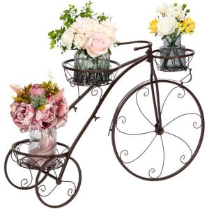 imageVINGLI Tricycle Plant Stand Flower Pot Cart Holder Patio Stand Holder Outdoor Displaying Plants Flowers BronzeBronze