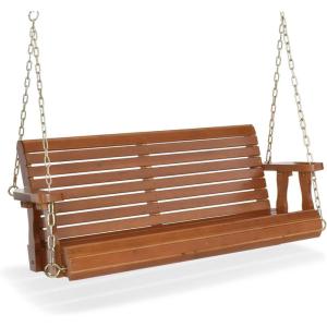 imageVINGLI Upgraded Patio Wooden Porch Swing for Courtyard ampamp Garden Heavy Duty 880 LBS Swing Chair Bench with Hanging Chains for Outdoors Black 4 FTBrown