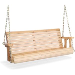 imageVINGLI Upgraded Patio Wooden Porch Swing for Courtyard ampamp Garden Heavy Duty 880 LBS Swing Chair Bench with Hanging Chains for Outdoors Black 4 FTNatural