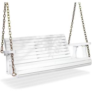 imageVINGLI Upgraded Patio Wooden Porch Swing for Courtyard ampamp Garden Heavy Duty 880 LBS Swing Chair Bench with Hanging Chains for Outdoors Black 4 FTWhite