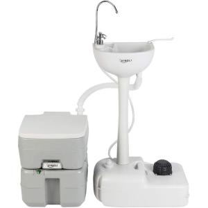 imageVINGLI Upgraded Portable Sink and Toilet Combo Selfcontained 5 Gal Hand Washing Station ampamp 53 Gal Flushing Toilet Perfect for CampingRVBoatRoad TripperCamper Detachable ampamp Lightweight