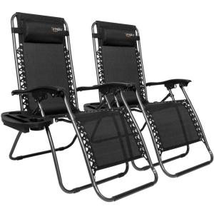 imageVINGLI Upgraded Zero Gravity Chair Set of 2 Lounge Outdoor Chairs with Trays and Pillows Folding Patio Recliner Chairs for Backyard Poolside GardenBlack