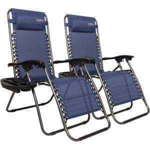 imageVINGLI Upgraded Zero Gravity Chair Set of 2 Lounge Outdoor Chairs with Trays and Pillows Folding Patio Recliner Chairs for Backyard Poolside GardenBlue