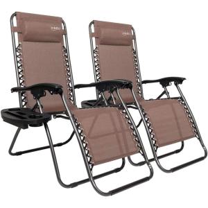imageVINGLI Upgraded Zero Gravity Chair Set of 2 Lounge Outdoor Chairs with Trays and Pillows Folding Patio Recliner Chairs for Backyard Poolside GardenBrown