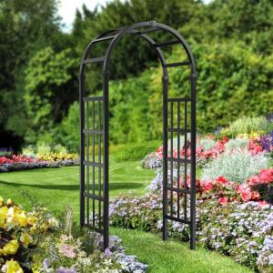 imageVINGLI Vinyl Garden Arbor PVC Wedding Arch for Ceremony Party Garden Trellis for Climbing Plants Outdoor Arch Backdrop Stand for Garden Backyard LawnBlack