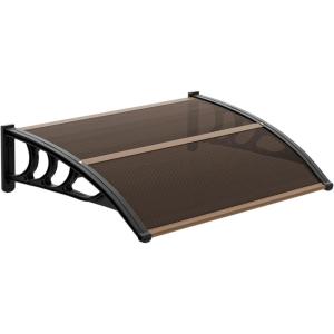 imageVINGLI Window Awning Door Canopy Exterior 40quot x 80quot Awnings for Doors Polycarbonate Cover Patio Door Awning Rain Snow Sunlight Protection Hollow Sheet Clear Board ampamp Black BracketBrown Board  Black Bracket