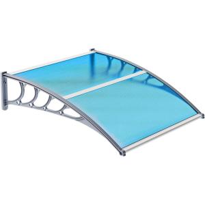 imageVINGLI Window Awning Door Canopy Exterior 40quot x 80quot Awnings for Doors Polycarbonate Cover Patio Door Awning Rain Snow Sunlight Protection Hollow Sheet Clear Board ampamp Black BracketBlue Board  Grey Bracket