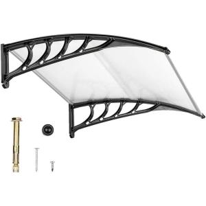 imageVINGLI Window Awning Door Canopy Exterior 40quot x 80quot Awnings for Doors Polycarbonate Cover Patio Door Awning Rain Snow Sunlight Protection Hollow Sheet Clear Board ampamp Black BracketBlack bracketTransparent Sheet