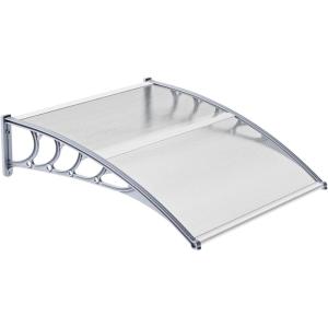 imageVINGLI Window Awning Door Canopy Exterior 40quot x 80quot Awnings for Doors Polycarbonate Cover Patio Door Awning Rain Snow Sunlight Protection Hollow Sheet Clear Board ampamp Black BracketGrey Board  Grey Bracket