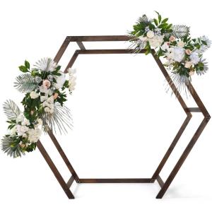 imageVINGLI Wooden Wedding 7FT Arbor Arch for Ceremony Heptagonal Photo Backdrop Stand Parties Garden Decorations Backyard Wood color WARCH2