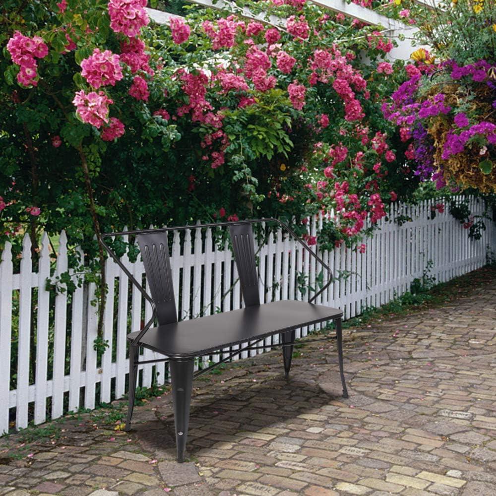 imageVINGLI 45 Outdoor Metal Bench Industrial Dining Bench with Removable Backrest 23 Person Weatherproof Vintage Porch Bench for Kitchen Balcony GardenBlack