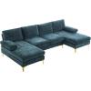 imageVINGLI 110quot Large Ushape Sectional Sofa Couch with 51quotD Double Chaise for Living Room Modern Sectional Couch Set with Soft 59quot Thickness Seating Padding Chenille Fabric Metal Gold LegsRich CyanCyan