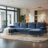 imageVINGLI 110quot Large Ushape Sectional Sofa Couch with 51quotD Double Chaise for Living Room Modern Sectional Couch Set with Soft 59quot Thickness Seating Padding Chenille Fabric Metal Gold LegsRich CyanBluishgrey