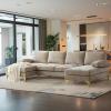 imageVINGLI 110quot Large Ushape Sectional Sofa Couch with 51quotD Double Chaise for Living Room Modern Sectional Couch Set with Soft 59quot Thickness Seating Padding Chenille Fabric Metal Gold LegsRich CyanKhaki