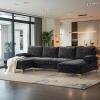 imageVINGLI 110quot Large Ushape Sectional Sofa Couch with 51quotD Double Chaise for Living Room Modern Sectional Couch Set with Soft 59quot Thickness Seating Padding Chenille Fabric Metal Gold LegsRich CyanBlack