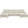 imageVINGLI 110quot Large Ushape Sectional Sofa Couch with 51quotD Double Chaise for Living Room Modern Sectional Couch Set with Soft 59quot Thickness Seating Padding Chenille Fabric Metal Gold LegsRich CyanBeige