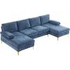 imageVINGLI 110quot Large Ushape Sectional Sofa Couch with 51quotD Double Chaise for Living Room Modern Sectional Couch Set with Soft 59quot Thickness Seating Padding Chenille Fabric Metal Gold LegsRich CyanBluishgrey