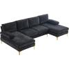 imageVINGLI 110quot Large Ushape Sectional Sofa Couch with 51quotD Double Chaise for Living Room Modern Sectional Couch Set with Soft 59quot Thickness Seating Padding Chenille Fabric Metal Gold LegsRich CyanBlack