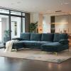 imageVINGLI 110quot Large Ushape Sectional Sofa Couch with 51quotD Double Chaise for Living Room Modern Sectional Couch Set with Soft 59quot Thickness Seating Padding Chenille Fabric Metal Gold LegsRich CyanCyan