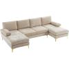 imageVINGLI 110quot Large Ushape Sectional Sofa Couch with 51quotD Double Chaise for Living Room Modern Sectional Couch Set with Soft 59quot Thickness Seating Padding Chenille Fabric Metal Gold LegsRich CyanKhaki