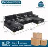 imageVINGLI 110quot Large Ushape Sectional Sofa Couch with 51quotD Double Chaise for Living Room Modern Sectional Couch Set with Soft 59quot Thickness Seating Padding Chenille Fabric Metal Gold LegsRich CyanBlack