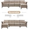 imageVINGLI 110quot Modern U Shaped Sectional Sofa Couch with 51quotD Double Chaise for Living Room Large Tufted Button Couch Sets with 59quot Thickness Seating Padding for Small Spaces Light GreyTufted ButtonDimandkhaki