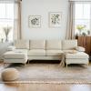 imageVINGLI 110quot Modern U Shaped Sectional Sofa Couch with 51quotD Double Chaise for Living Room Large Tufted Button Couch Sets with 59quot Thickness Seating Padding for Small Spaces Light GreyTufted ButtonFlatbeige