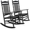 imageVINGLI 2 PCS Wood Rocking Chair Outdoor with 450 lbs Support Patio Rocking Chair Set of 2 Solid Wood High Back Seat Reclining Seat for Deck Garden Backyard Porch Indoor or Outdoor Use WhiteBlack