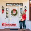 imageVINGLI 24 Inch Prelit Artificial Christmas Wreath for Front Door Christmas Door Wreath Decorations with 50 Lights and 100 PVC Branch Tips Xmas Wreath wBow Pine Cones Ornaments BatteryOperated