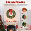 imageVINGLI 24 Inch Prelit Artificial Christmas Wreath for Front Door Christmas Door Wreath Decorations with 50 Lights and 100 PVC Branch Tips Xmas Wreath wBow Pine Cones Ornaments BatteryOperated