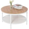 imageVINGLI 256quot Rustic Oak White Round Farmhouse Coffee Table 2Tier Storage Wood Center Circle Accent Table for Living Room Bedroom Apartment Studio and Small Spaces Sturdy Metal FrameNatural Wood